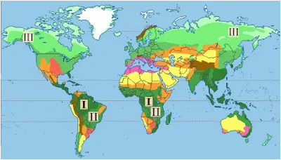 mapa geográfico com a vegetação predominante dos países do mundo