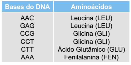 exercícios trincas de bases do DNA aos aminoácidos correspondentes