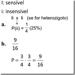 exercícios Probabilidade Génica sensível e insensível heterozigoto