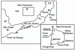 mapa atividades portos de Vitória (ES) e Santos (SP)
