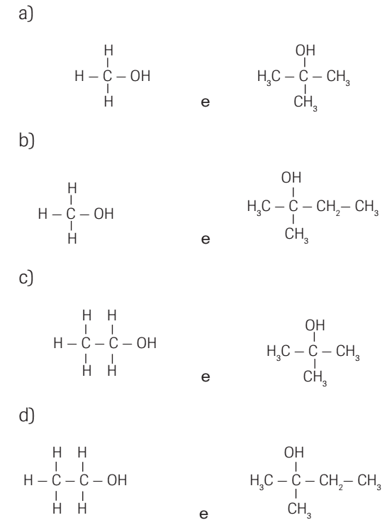 metanol e 2-metil-2-propanol exercício fórmula