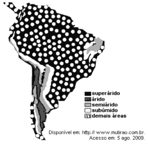 mapa classificação de regiões da América do Sul segundo o grau de aridez verificado