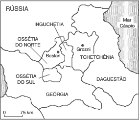 mapa conflito da Tchetchênia