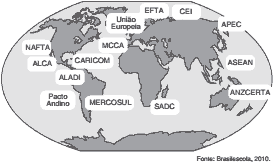 mapa dos blocos econômicos comerciais