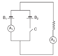 circuito com duas baterias idênticas e dois amperímetros