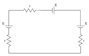 Três pilhas de f.e.m E = 1,5 V e resistência interna r = 1,0 Ω