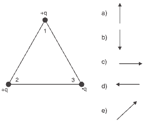 triângulo três cargas elétricas puntuais