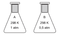 Amostras dos gases oxigênio e dióxido de enxofre em 2 frascos idênticos 