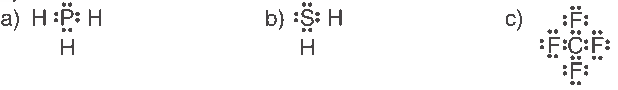 fórmula química do fósforo e hidrogênio, enxofre e hidrogênio e ﬂúor e carbono