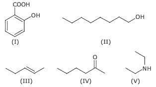 ácido orto-hidrobenzoico; octan-1-ol ; trans-pent-2-eno; hexan-2-ona; dietilamina