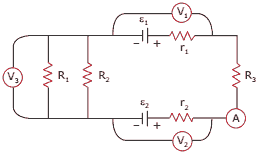 circuito com duas baterias de forças eletromotrizes