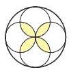 círculos internos são iguais e a região assinalada tem área 8