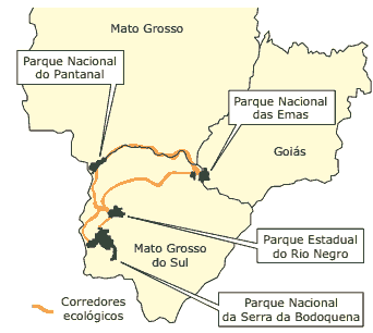 mapa de um corredor ecológico no centro-oeste brasileiro