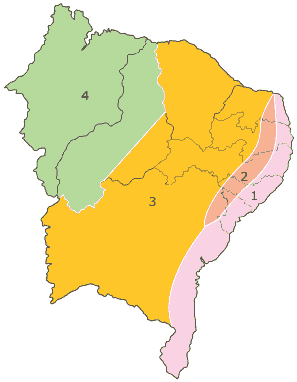 mapa quatro sub-regiões nordestinas