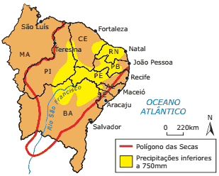 litoral do Ceará e do Rio Grande do Norte até o médio São Francisco mancha semiárida