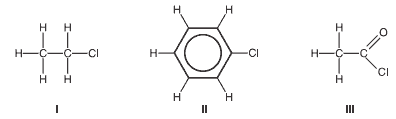 três fórmulas estruturais de compostos orgânicos halogenados