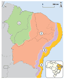 mapa das quatro grandes da Região Nordeste do Brasil 