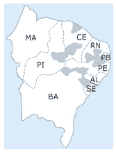 mapa das áreas de desertificação na Região Nordeste do Brasil