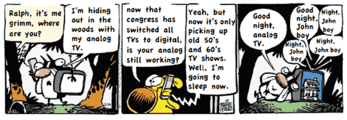 comic strip shows that it is difficult to reduce the number of old TV