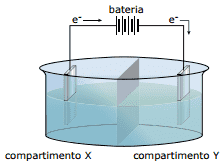 célula de eletrólise de soluções aquosas com eletrodo inerte