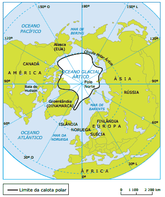 mapa Projeção polar norte