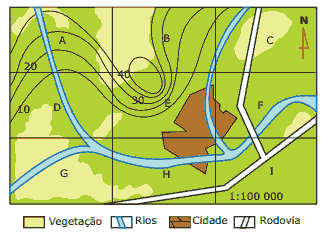 mapa com vegetação, rios, cidades, rodovias