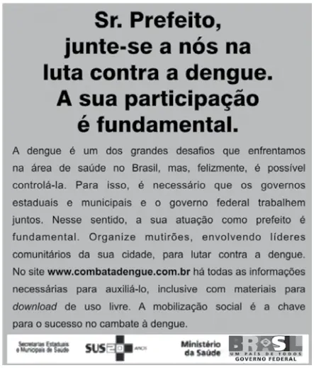 cartaz contra a dengue Ministério da Saúde. Revista Nordeste