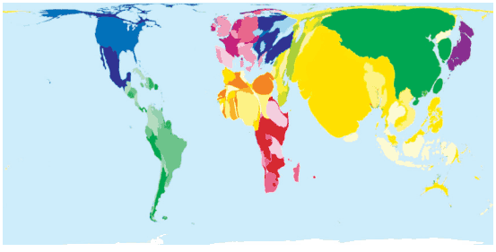 mapa da População absoluta do mundo (2000) - exercícios cartografia