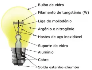 gases e filamentos em uma lâmpada 