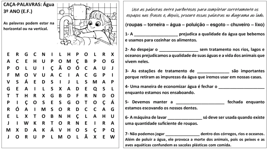 caça palavras sobre água para o 6 e 7 ano do ensino fudamental