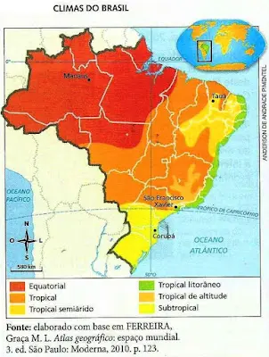 Mapa do clima do Brasil exercícios 6 ano