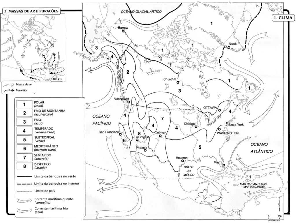 Mapa para colorir América Anglo Saxônica