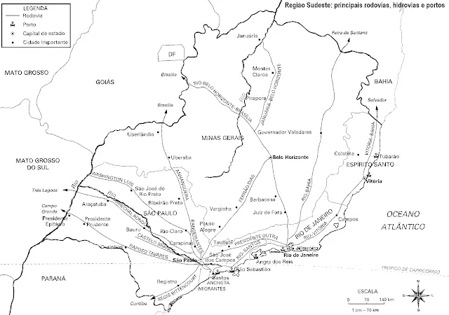 mapa região sudeste hidrografia e portos