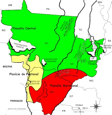 mapa relevo da região centro-oeste