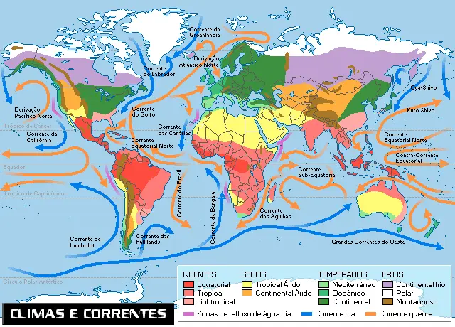 mapa mundi do clima e correntes marítimas 