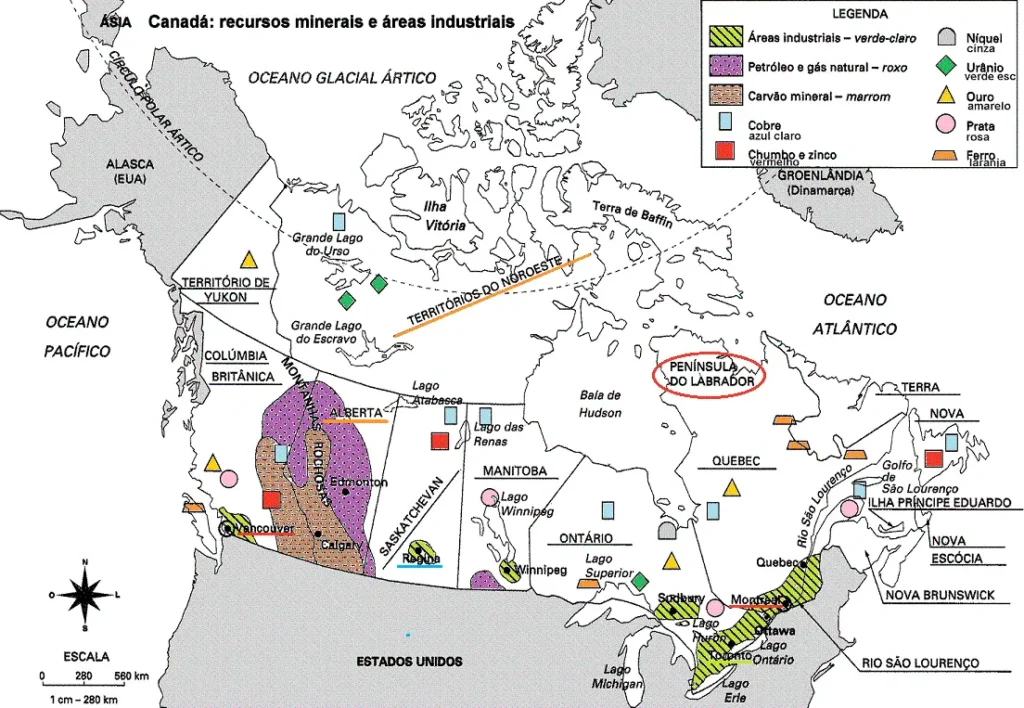 Recursos Minerais e áreas industriais do Canadá
