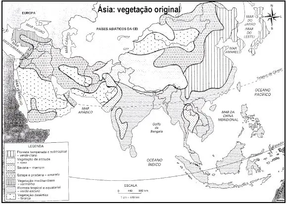 mapa colorir vegetação da Ásia